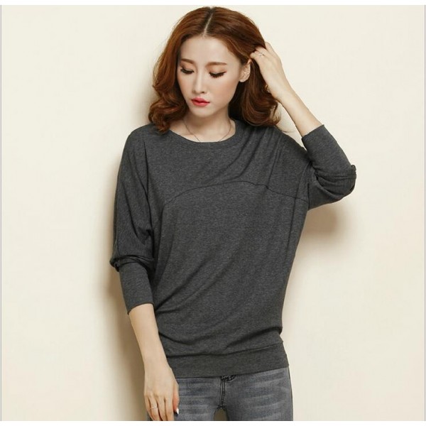 New women's fashion long-sleeved T-shirt bottoming shirt loose bat sleeve Free Shipping