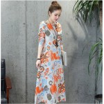 New2017 Spring Women Dress Vintage Casual Robe Print Long Sleeve Long Dress High Quality Loose Plus Size Cotton Linen Maxi Dress