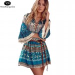 NewAsia Half Sleeve Women's Floral Dress Sexy Beach Dress Lace Up Mini Summer Dress Bohemia Dresses Sundress Casual Day Vestido