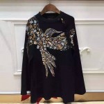 Newest Fashion Women Cashmere Cloak Coat Bird Pattern Beading And Sequins Shwal Loose Woolen Female Cape Bat Sleeves Wrap