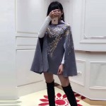 Newest Fashion Women Cashmere Cloak Coat Bird Pattern Beading And Sequins Shwal Loose Woolen Female Cape Bat Sleeves Wrap