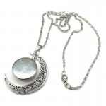 Newest Glass Cabochon Wolf Picture Pendant Vintage Jewelry Silver Plated Half Moon Chain Necklace for Women Necklaces & Pendants