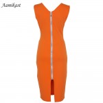 Newest Womens' Elegant Summer Sleeveless Square Collar Back Full Zipper Bodycon Knee-Length Party Pencil Dresses S-XXL