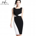 Nice-Forever Pleated fashion Women Optical Illusion Color-block Sleeveless Bodycon Business Evening Party Pencil  Dress b65