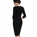 Nice-forever  Mature Elegant Sexy V-neck Stylish Button Work dress Office Bodycon Female 3/4 Sleeve Sheath Woman Dress B335