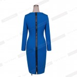 Nice-forever Autumn women Business dress blue vintage long sleeve formal Zipper wear to work bodycon pencil Midi dress bty758