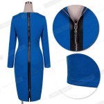Nice-forever Autumn women Business dress blue vintage long sleeve formal Zipper wear to work bodycon pencil Midi dress bty758