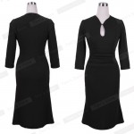 Nice-forever Autumn&Winter Solid Elegant dress work Charming Women plus size Keyhole half sleeve office Mermaid Midi Dress 823