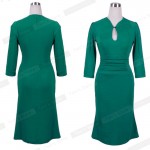 Nice-forever Autumn&Winter Solid Elegant dress work Charming Women plus size Keyhole half sleeve office Mermaid Midi Dress 823