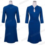 Nice-forever Autumn&Winter Solid Elegant dress work Charming Women plus size Keyhole half sleeve office Mermaid Midi Dress 823