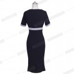 Nice-forever Bowknot Female Work Vintage Dress Women Cotton Tunic Black Short Sleeve Formal Mermaid Buttons Wiggle dress b220