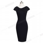 Nice-forever Brief Lady Elegant Twist Neck Knee length Work Office Slim Casual Pencil Sheath Bodycon Solid Woman Dress B310