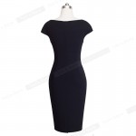 Nice-forever Brief Lady Elegant Twist Neck Knee length Work Office Slim Casual Pencil Sheath Bodycon Solid Woman Dress B310