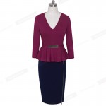 Nice-forever Casual Elegant Work Peplum Vintage dress Stylish Office Lady Patchwork 3/4 Full Sleeve Ruffle Pencil Dress b241