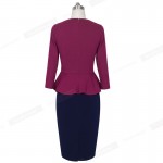 Nice-forever Casual Elegant Work Peplum Vintage dress Stylish Office Lady Patchwork 3/4 Full Sleeve Ruffle Pencil Dress b241