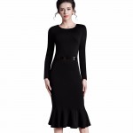 Nice-forever Casual Work dress Stylish Bodycon Office Lady Solid O Neck Full Sleeve Sequined Sheath Vintage Mermaid Dress b242