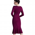 Nice-forever Casual Work dress Stylish Bodycon Office Lady Solid O Neck Full Sleeve Sequined Sheath Vintage Mermaid Dress b242