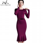 Nice-forever Casual Work dress Stylish Bodycon Office Lady Solid O Neck Full Sleeve Sequined Sheath Vintage Mermaid Dress b242