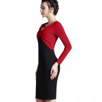 Nice-forever Elegant Autumn Work Patchwork Sheath Vintage Women Gorgeous OL Style V neck Knee-Length Bodycon Pencil Dress B248