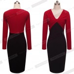 Nice-forever Elegant Autumn Work Patchwork Sheath Vintage Women Gorgeous OL Style V neck Knee-Length Bodycon Pencil Dress B248