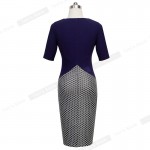 Nice-forever Elegant Lady Grid Stylish Casual Work Half Sleeve Mature V-Neck Bodycon Slim Women Office Pencil Women Dress B324