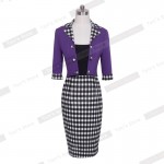 Nice-forever Faux Jacket Vintage Elegant Patchwork Summer Women Plaid Contrast Work Dresses Buttons Bodycon Pencil dress B222