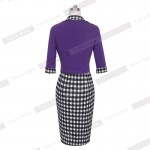Nice-forever Faux Jacket Vintage Elegant Patchwork Summer Women Plaid Contrast Work Dresses Buttons Bodycon Pencil dress B222