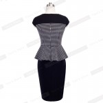 Nice-forever Grid Fashion Patchwork Women Formal Work Business bodycon Peplum Business Small V-Neck Pencil Office Dress B286