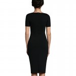 Nice-forever Mature Patchwork Vintage Elegant Casual Work Short Sleeve O-Neck Bodycon Women Office Pencil Slim Dress B331