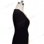 Nice-forever Mature Patchwork Vintage Elegant Casual Work Short Sleeve O-Neck Bodycon Women Office Pencil Slim Dress B331