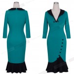 Nice-forever Mermaid Button Autumn 3/4 Sleeve red New Vintage dress V neck formal work bodycon office Wiggle Midi dress b27