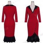 Nice-forever Mermaid Button Autumn 3/4 Sleeve red New Vintage dress V neck formal work bodycon office Wiggle Midi dress b27