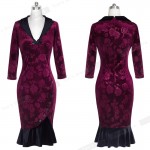 Nice-forever Mermaid Button Autumn 3/4 Sleeve red New Vintage dress V neck formal work bodycon office Wiggle Midi dress b27