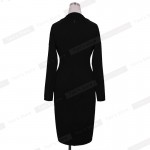 Nice-forever New Fashion Long Sleeve Office Lady Vintage Buttons formal red Tunic Wear To Work warm Sheath Bodycon Dress 749