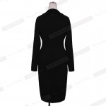 Nice-forever New Fashion Long Sleeve Office Lady Vintage Buttons formal red Tunic Wear To Work warm Sheath Bodycon Dress 749