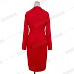 Nice-forever New Fashion Long Sleeve Office Lady Vintage Buttons formal red Tunic Wear To Work warm Sheath Bodycon Dress 749