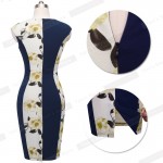 Nice-forever New V-neck Print Floral Patchwork White Elegant Casual Work Sleeveless Tunic Bodycon Spring office Dress b280