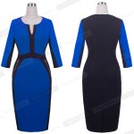 Nice-forever Office Women Zipper special New Arrival Plus Size fashion patchwork V neck formal work bodycon Midi dress 837