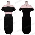 Nice-forever Patchwork Short Sleeve women Elegant Illusion office dresses Bodycon Business Pencil summer Dress 641