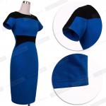 Nice-forever Patchwork Short Sleeve women Elegant Illusion office dresses Bodycon Business Pencil summer Dress 641