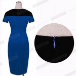 Nice-forever Patchwork Short Sleeve women Elegant Illusion office dresses Bodycon Business Pencil summer Dress 641