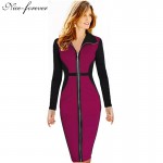 Nice-forever Plus Size Vintage Dress Winter full Sleeve Illusion Patchwork Women office work Bodycon Business Midi Dress B09
