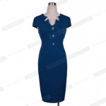 Nice-forever Plus Size elegant Solid Dress Women summer business Pinup Wear To Work Shift Buttons Tunic Bodycon Pencil Dress 754