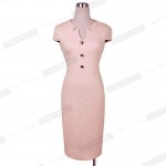 Nice-forever Plus Size elegant Solid Dress Women summer business Pinup Wear To Work Shift Buttons Tunic Bodycon Pencil Dress 754
