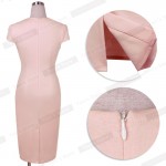 Nice-forever Plus Size elegant Solid Dress Women summer business Pinup Wear To Work Shift Buttons Tunic Bodycon Pencil Dress 754