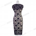 Nice-forever Pop Stylish Floral Black Lace White Lining Patchwork One-piece Elegant Sleeveless Bodycon Pencil Women Dress S09