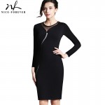 Nice-forever Sexy Illusion Slim Fashion Mesh Women Clubwear Full Zip Back Black Patchwork dress Elegant Slim Pencil Dress B215