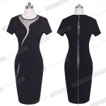 Nice-forever Sexy Illusion Slim Fashion Mesh Women Clubwear Full Zip Back Black Patchwork dress Elegant Slim Pencil Dress B215