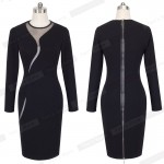 Nice-forever Sexy Illusion Slim Fashion Mesh Women Clubwear Full Zip Back Black Patchwork dress Elegant Slim Pencil Dress B215