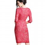 Nice-forever Sexy Pinup Lace Asymmetrical Summer Red Lace dress Sheath Women Print Sexy Half Sleeve Bodycon Mini Dress b205